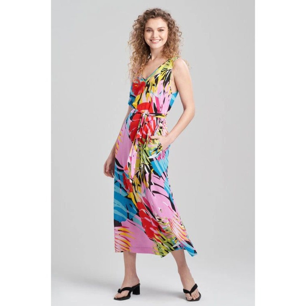 NWT Natori Bora Bora Tank Maxi Midi‎ Dress Pink Multicolor Tropical L